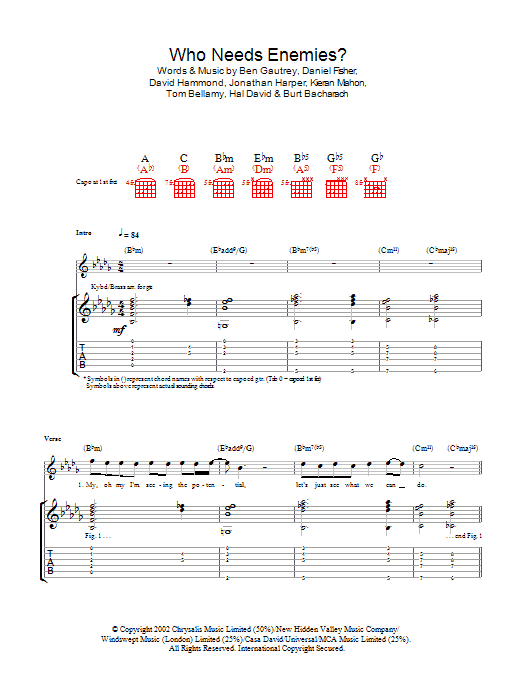 Download The Cooper Temple Clause Who Needs Enemies? Sheet Music and learn how to play Guitar Tab PDF digital score in minutes