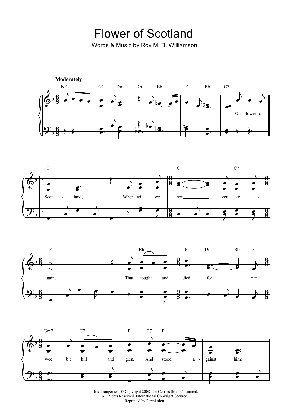 Download The Corries Flower Of Scotland (Unofficial Scottish National Anthem) Sheet Music and learn how to play Piano & Vocal PDF digital score in minutes