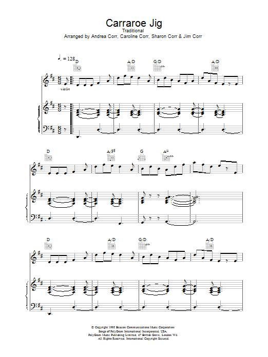 Download The Corrs Carraroe Jig Sheet Music and learn how to play Piano, Vocal & Guitar (Right-Hand Melody) PDF digital score in minutes