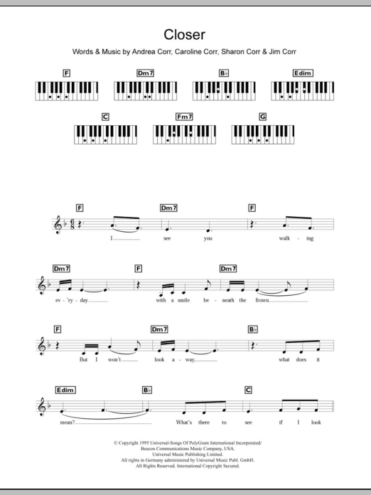Download The Corrs Closer Sheet Music and learn how to play Keyboard PDF digital score in minutes