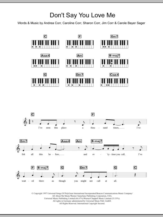 Download The Corrs Don't Say You Love Me Sheet Music and learn how to play Keyboard PDF digital score in minutes