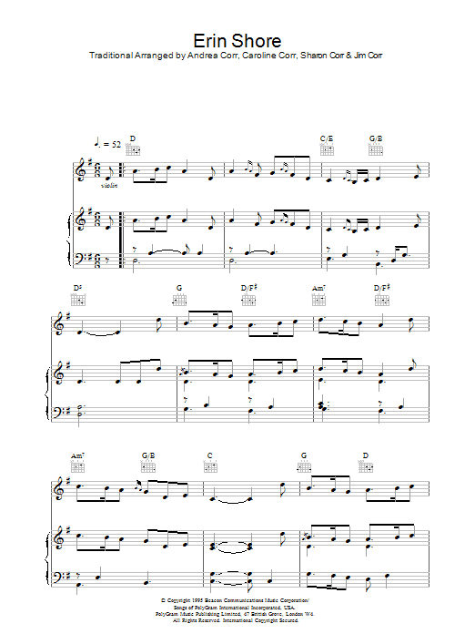 Download The Corrs Erin Shore Sheet Music and learn how to play Piano, Vocal & Guitar (Right-Hand Melody) PDF digital score in minutes