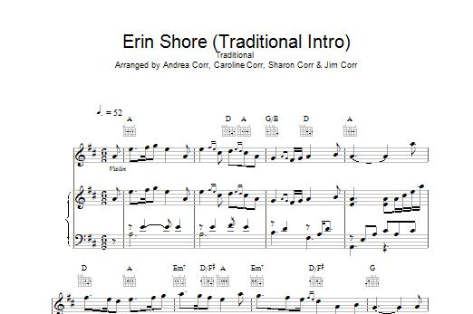 Download The Corrs Erin Shore (Traditional Intro) Sheet Music and learn how to play Piano, Vocal & Guitar (Right-Hand Melody) PDF digital score in minutes