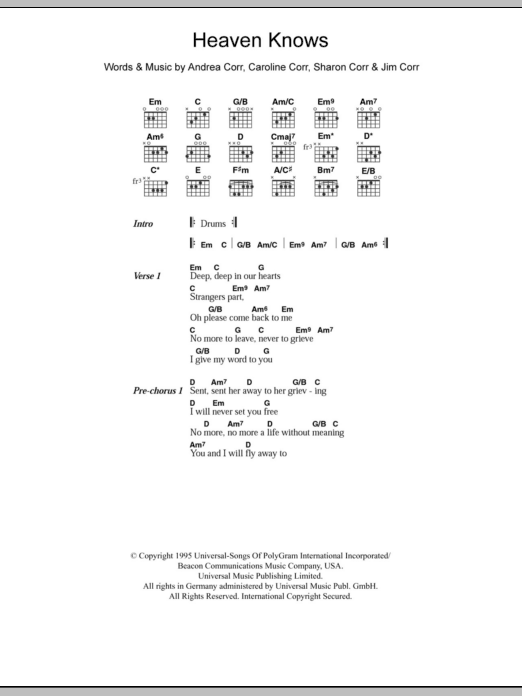 Download The Corrs Heaven Knows Sheet Music and learn how to play Keyboard PDF digital score in minutes