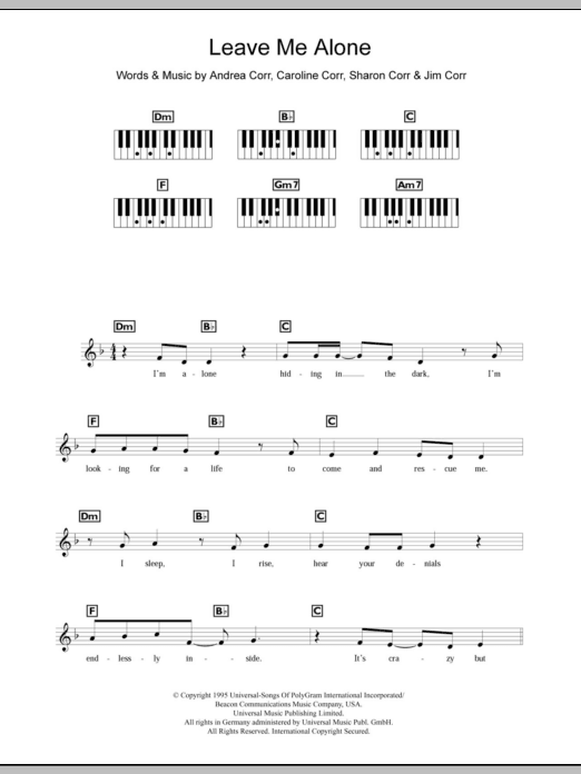 Download The Corrs Leave Me Alone Sheet Music and learn how to play Keyboard PDF digital score in minutes