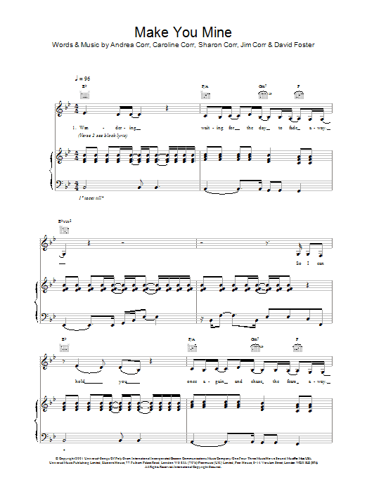 Download The Corrs Make You Mine Sheet Music and learn how to play Piano, Vocal & Guitar PDF digital score in minutes