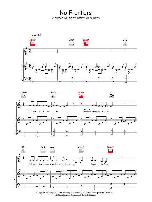 Download The Corrs No Frontiers Sheet Music and learn how to play Piano, Vocal & Guitar PDF digital score in minutes