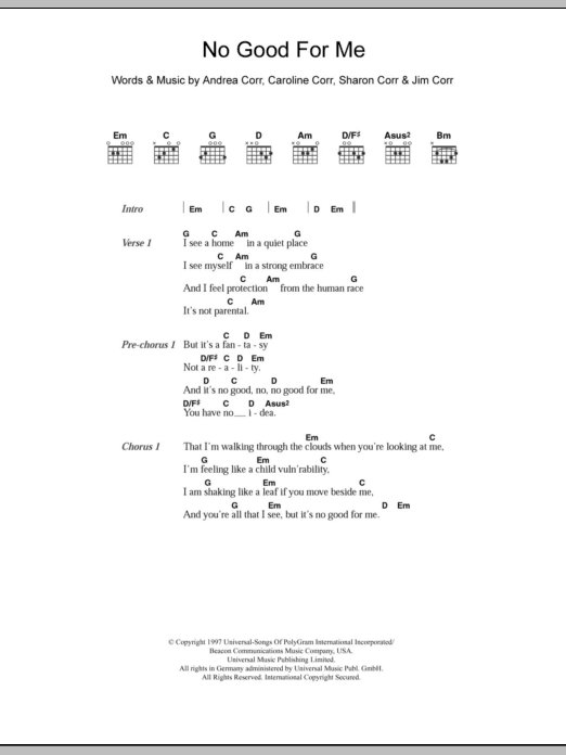 Download The Corrs No Good For Me Sheet Music and learn how to play Keyboard PDF digital score in minutes