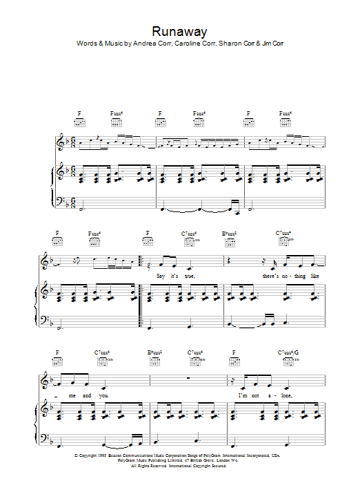 Download The Corrs Runaway Sheet Music and learn how to play Keyboard PDF digital score in minutes