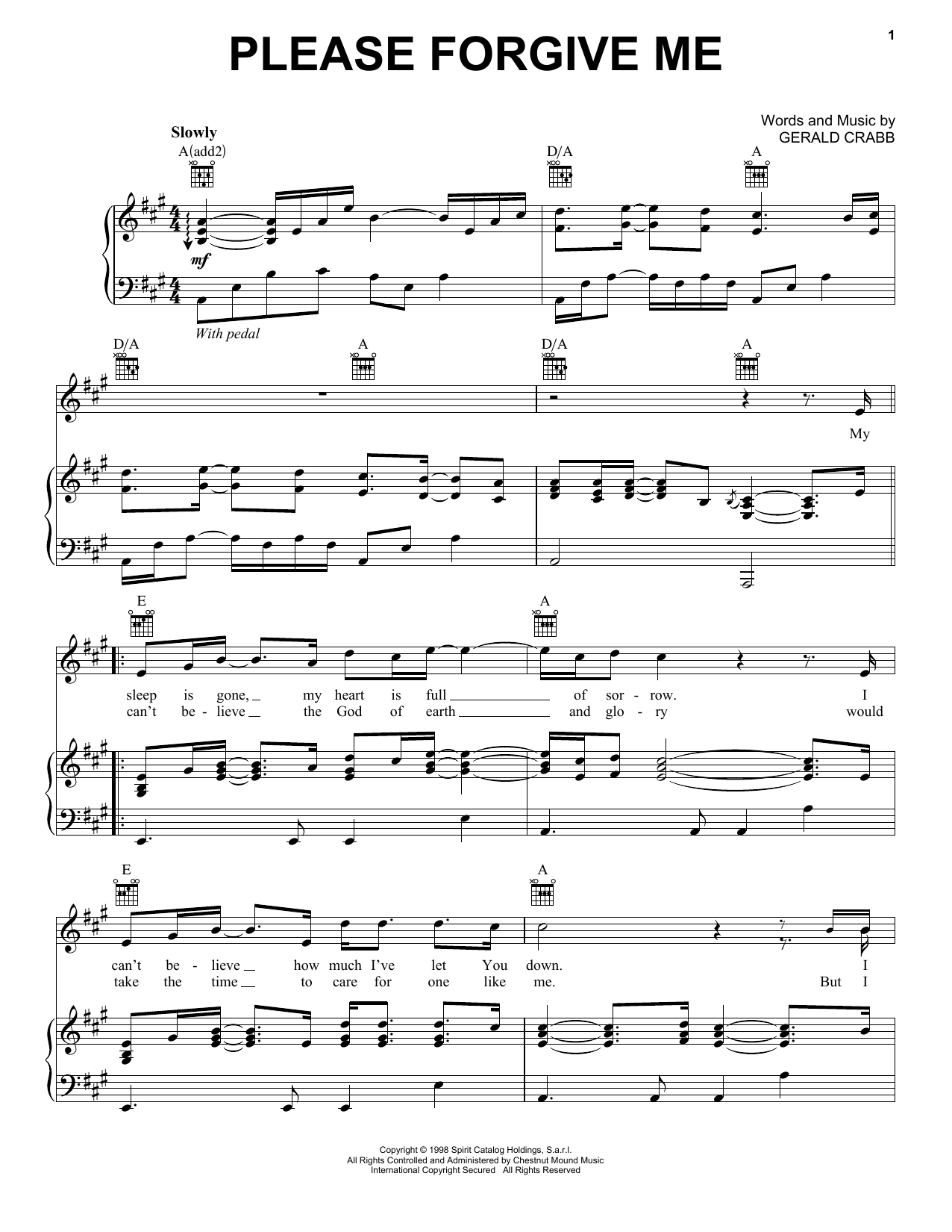 Download The Crabb Family Please Forgive Me Sheet Music and learn how to play Piano, Vocal & Guitar Chords (Right-Hand Melody) PDF digital score in minutes