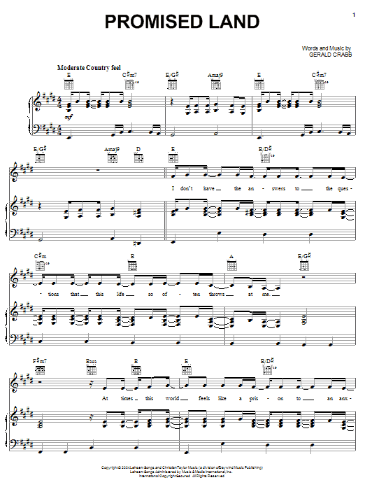 Download The Crabb Family Promised Land Sheet Music and learn how to play Piano, Vocal & Guitar (Right-Hand Melody) PDF digital score in minutes