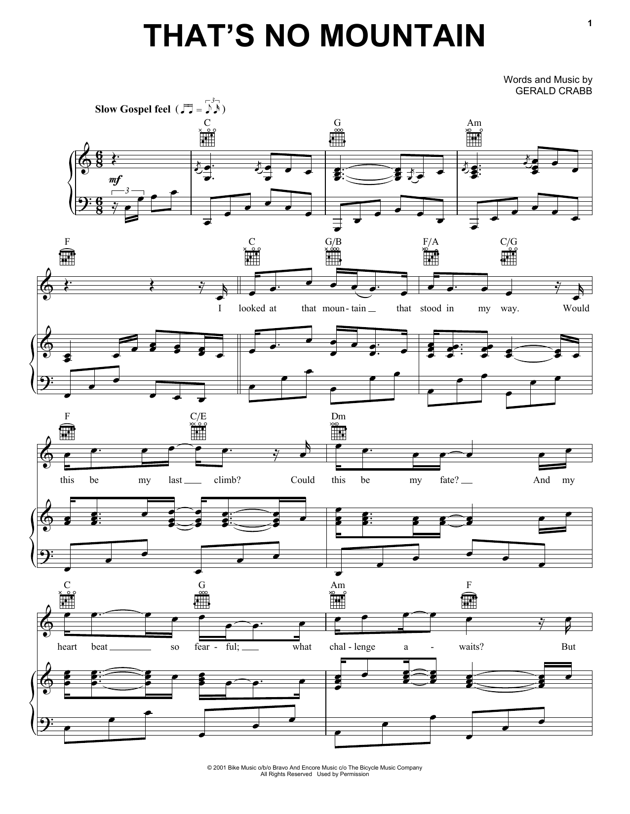 Download The Crabb Family That's No Mountain Sheet Music and learn how to play Piano, Vocal & Guitar (Right-Hand Melody) PDF digital score in minutes