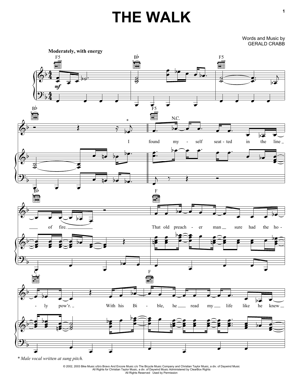 Download The Crabb Family The Walk Sheet Music and learn how to play Piano, Vocal & Guitar (Right-Hand Melody) PDF digital score in minutes