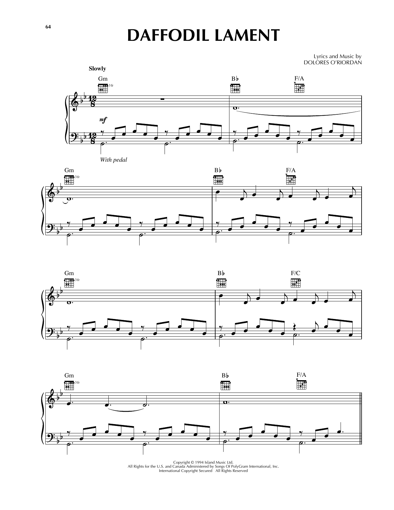 Download The Cranberries Daffodil Lament Sheet Music and learn how to play Piano, Vocal & Guitar (Right-Hand Melody) PDF digital score in minutes