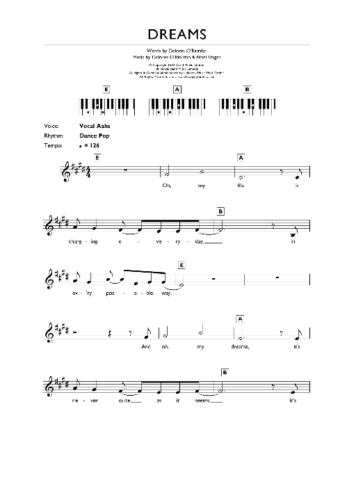 Download The Cranberries Dreams Sheet Music and learn how to play Easy Piano PDF digital score in minutes