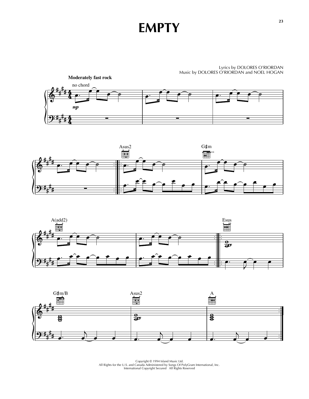 Download The Cranberries Empty Sheet Music and learn how to play Lyrics & Chords PDF digital score in minutes