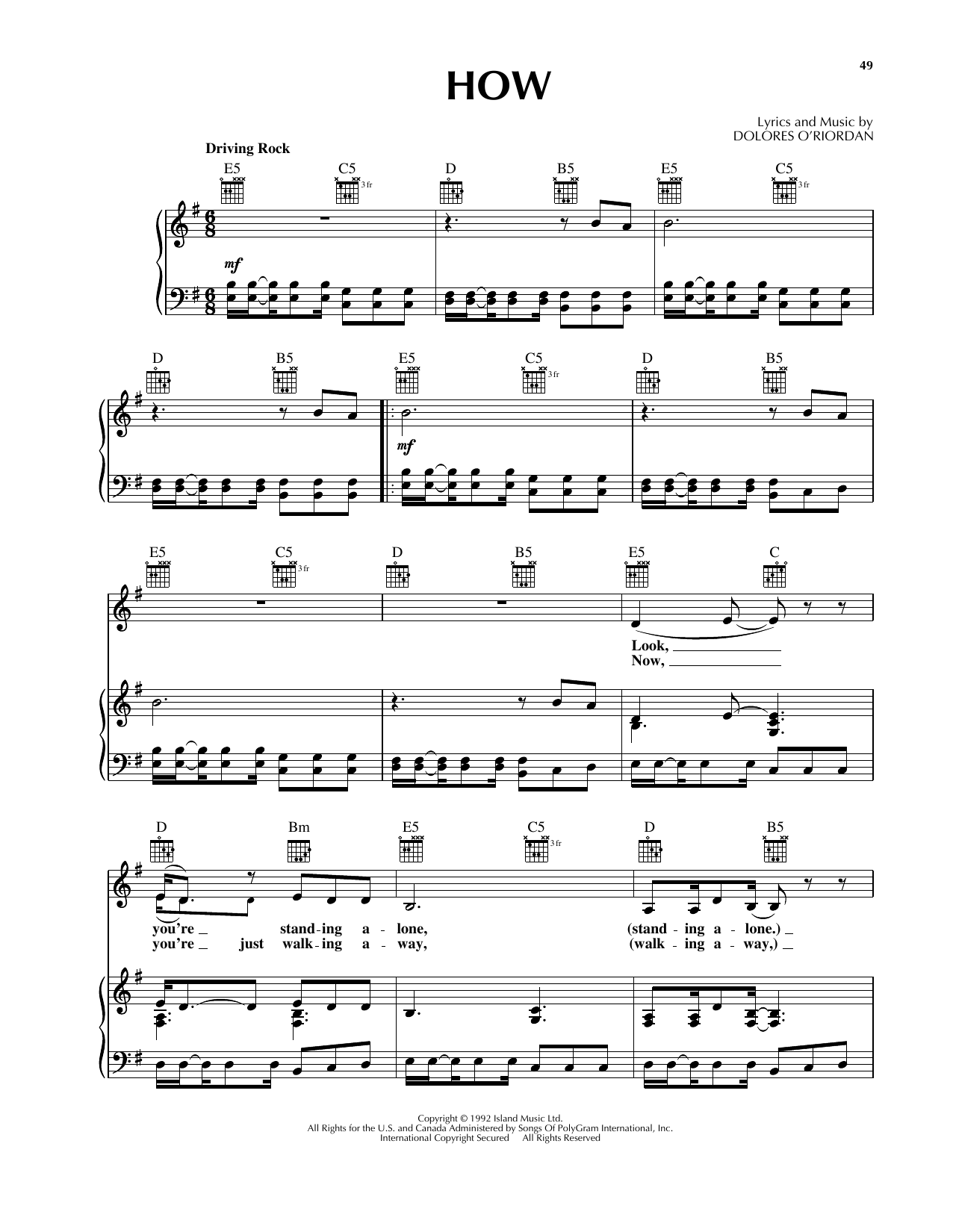 Download The Cranberries How Sheet Music and learn how to play Lyrics & Chords PDF digital score in minutes