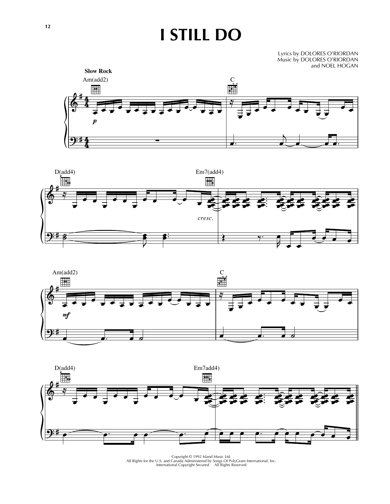Download The Cranberries I Still Do Sheet Music and learn how to play Lyrics & Chords PDF digital score in minutes