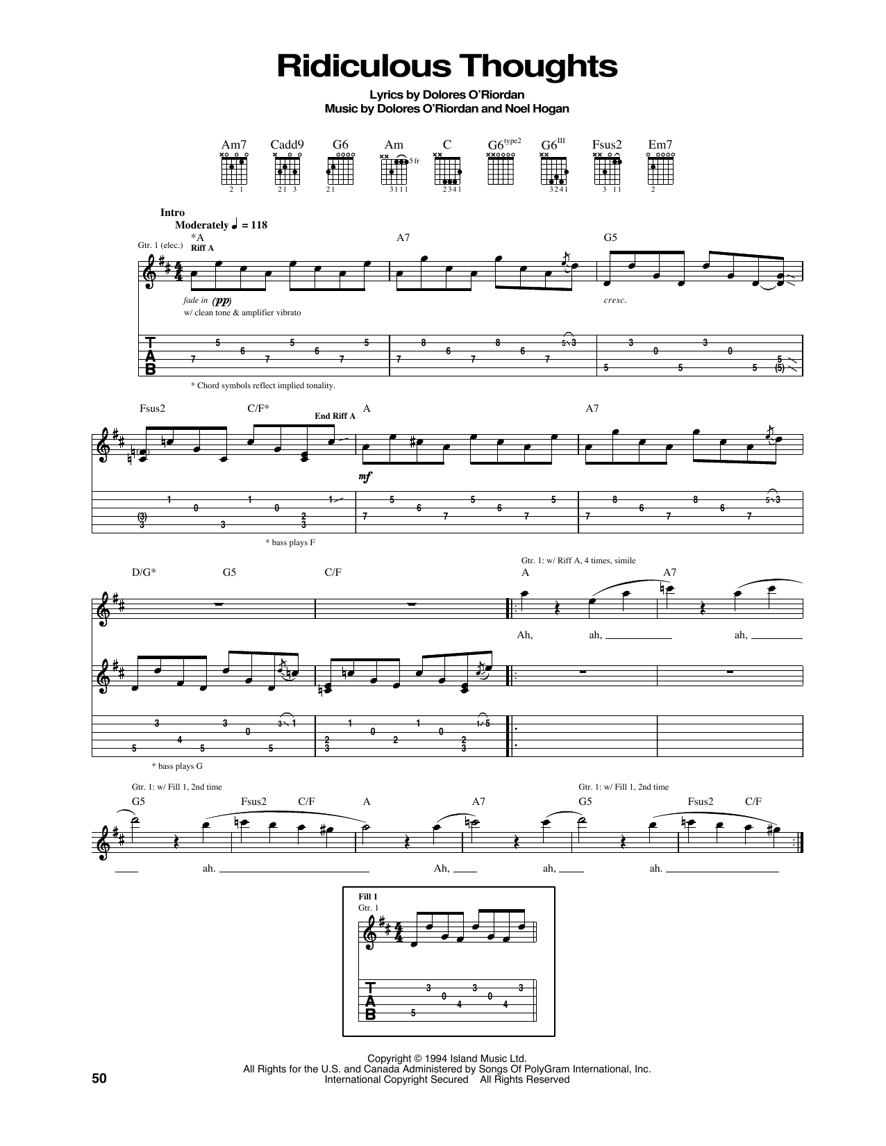 Download The Cranberries Ridiculous Thoughts Sheet Music and learn how to play Piano, Vocal & Guitar (Right-Hand Melody) PDF digital score in minutes