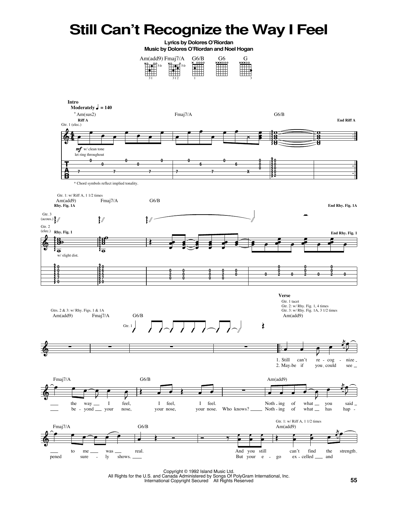 Download The Cranberries Still Can't Recognise The Way I Feel Sheet Music and learn how to play Lyrics & Chords PDF digital score in minutes