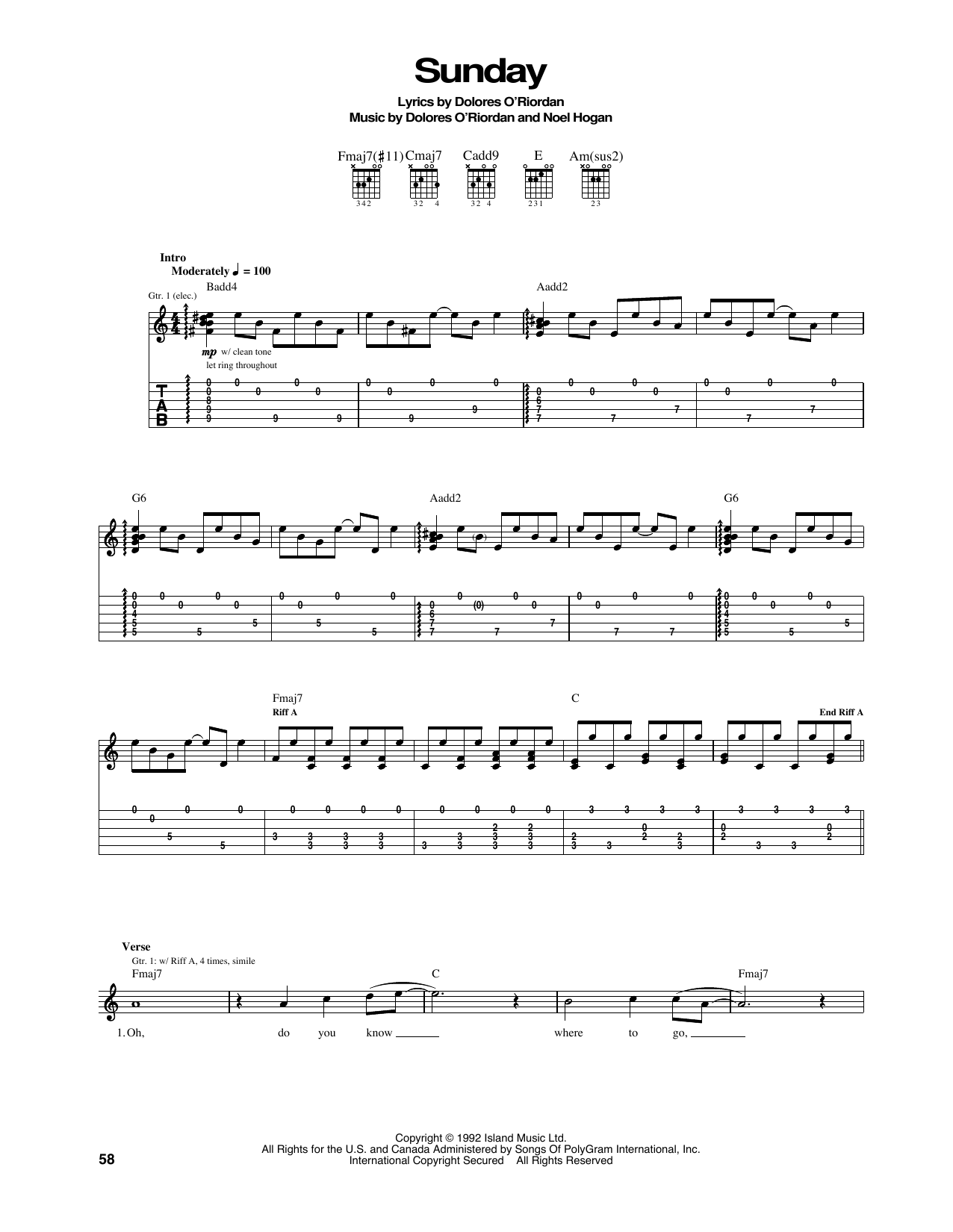 Download The Cranberries Sunday Sheet Music and learn how to play Piano, Vocal & Guitar (Right-Hand Melody) PDF digital score in minutes