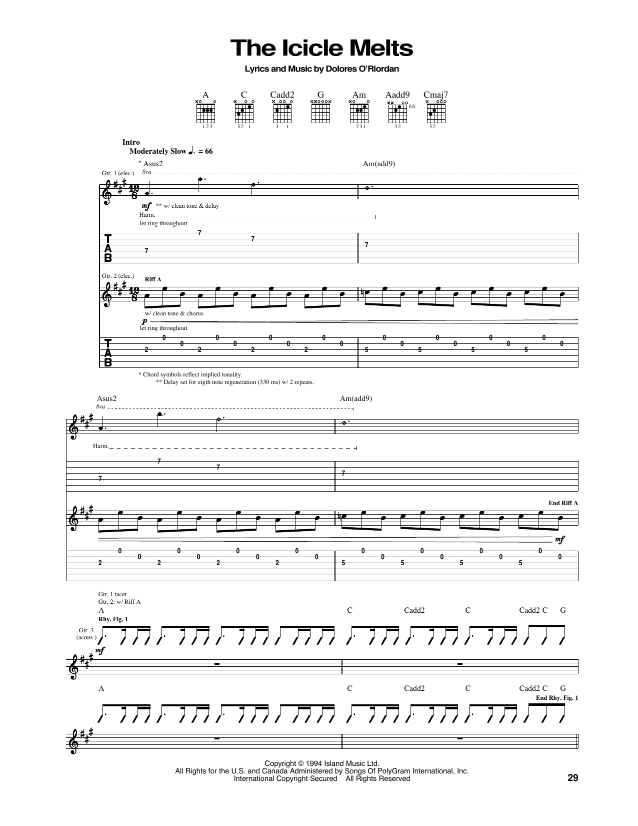 Download The Cranberries The Icicle Melts Sheet Music and learn how to play Lyrics & Chords PDF digital score in minutes