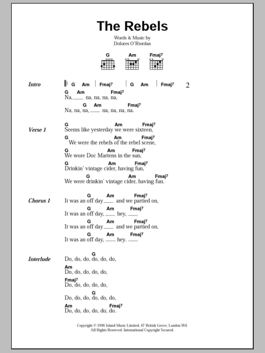 Download The Cranberries The Rebels Sheet Music and learn how to play Lyrics & Chords PDF digital score in minutes