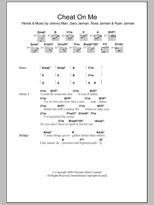 Download The Cribs Cheat On Me Sheet Music and learn how to play Lyrics & Chords PDF digital score in minutes