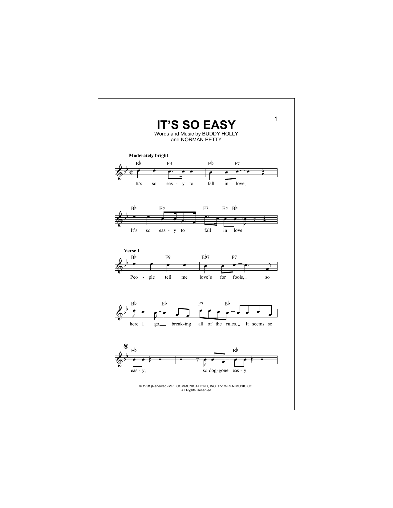 Download The Crickets It's So Easy Sheet Music and learn how to play Easy Piano PDF digital score in minutes