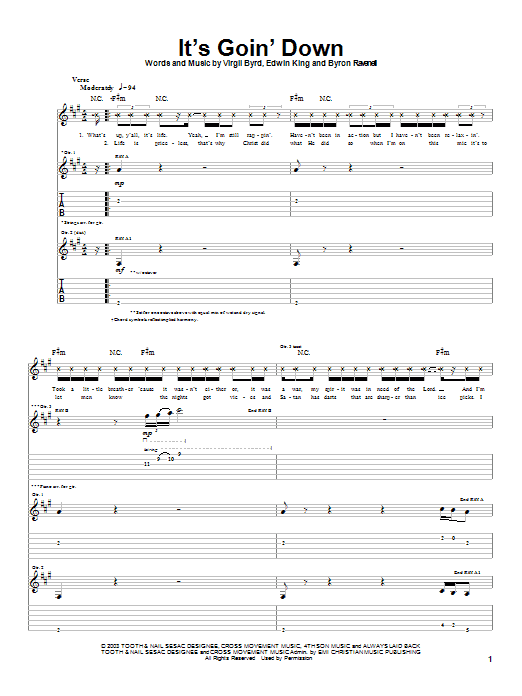 Download The Cross Movement It's Goin' Down Sheet Music and learn how to play Guitar Tab PDF digital score in minutes