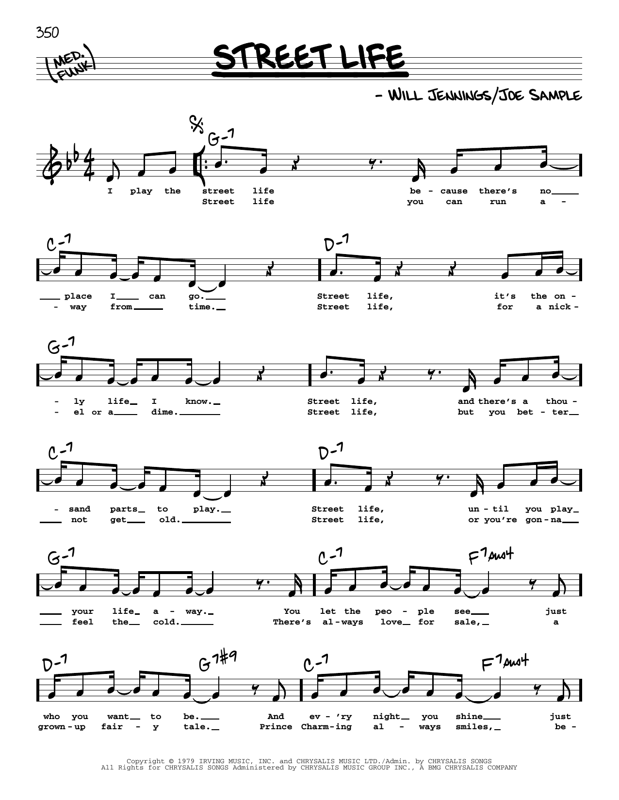 Download The Crusaders Street Life (High Voice) Sheet Music and learn how to play Real Book – Melody, Lyrics & Chords PDF digital score in minutes