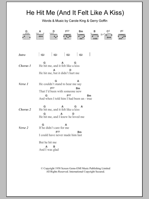 Download The Crystals He Hit Me (And It Felt Like A Kiss) Sheet Music and learn how to play Lyrics & Chords PDF digital score in minutes