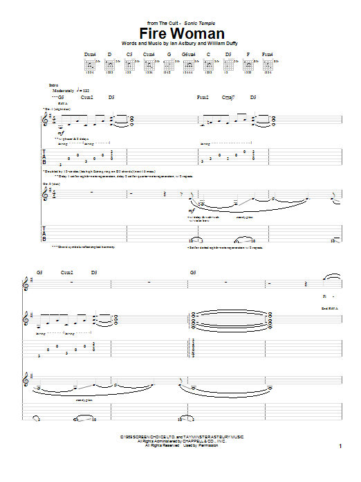 Download The Cult Fire Woman Sheet Music and learn how to play Guitar Tab PDF digital score in minutes