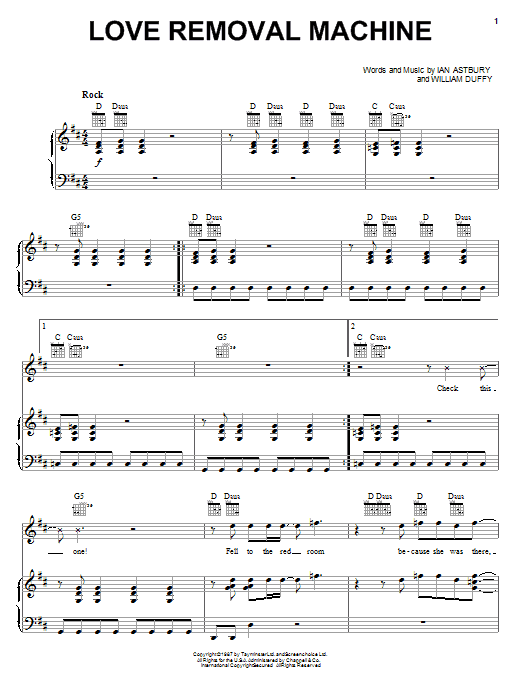 Download The Cult Love Removal Machine Sheet Music and learn how to play Piano, Vocal & Guitar (Right-Hand Melody) PDF digital score in minutes