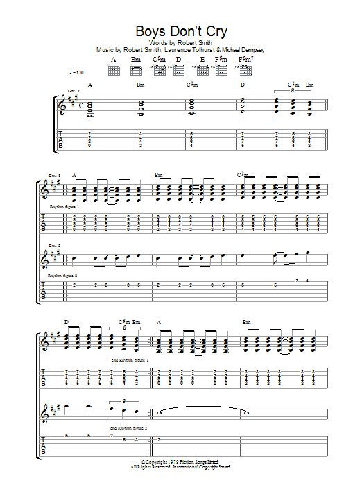 Download The Cure Boys Don't Cry Sheet Music and learn how to play Ukulele Lyrics & Chords PDF digital score in minutes