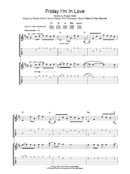 Download The Cure Friday I'm In Love Sheet Music and learn how to play Guitar Lead Sheet PDF digital score in minutes