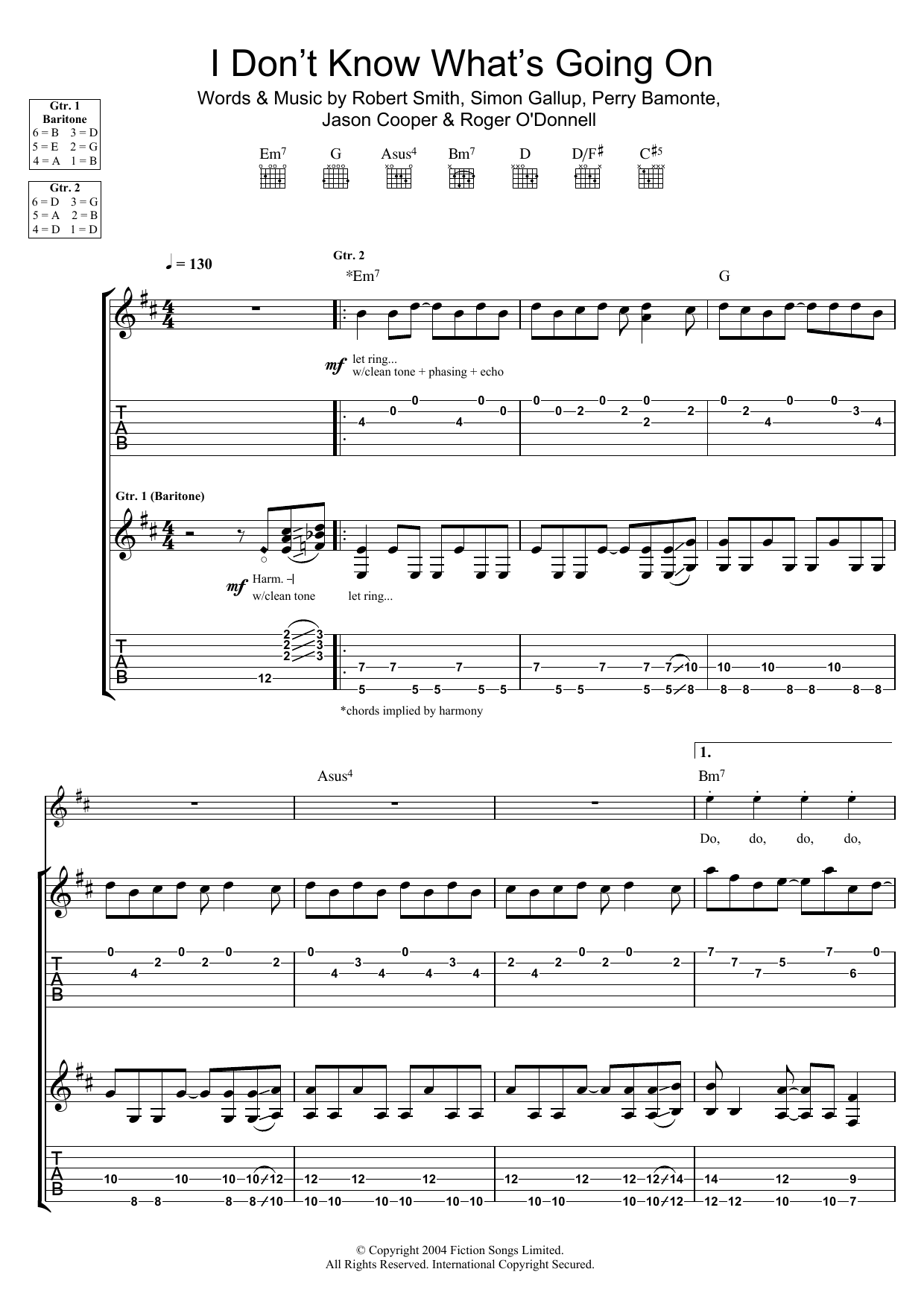Download The Cure I Don't Know What's Going On Sheet Music and learn how to play Guitar Tab PDF digital score in minutes