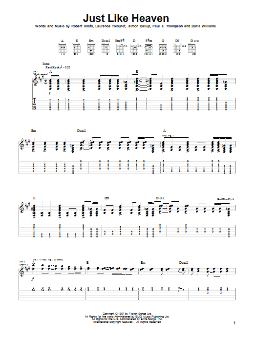 Download The Cure Just Like Heaven Sheet Music and learn how to play Easy Guitar Tab PDF digital score in minutes