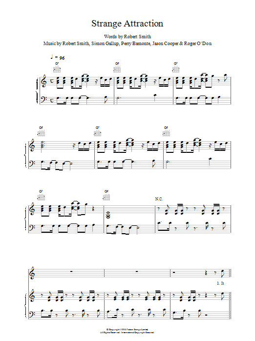 Download The Cure Strange Attraction Sheet Music and learn how to play Piano, Vocal & Guitar (Right-Hand Melody) PDF digital score in minutes