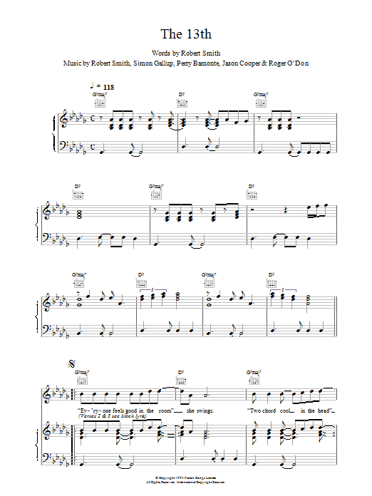 Download The Cure The 13th Sheet Music and learn how to play Piano, Vocal & Guitar (Right-Hand Melody) PDF digital score in minutes