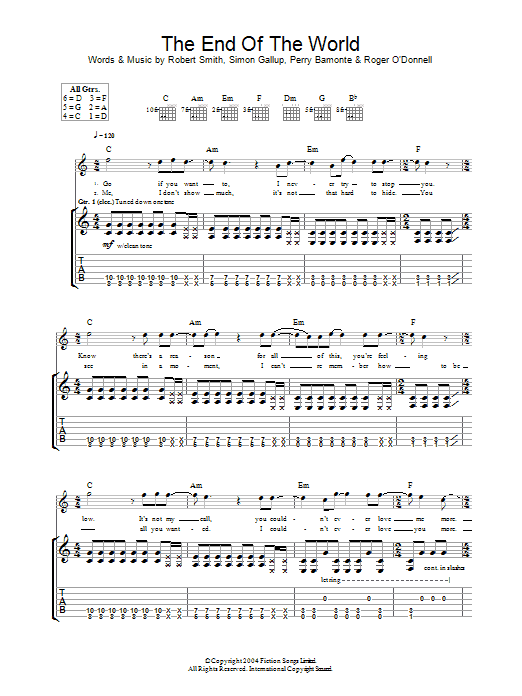 Download The Cure The End Of The World Sheet Music and learn how to play Melody Line, Lyrics & Chords PDF digital score in minutes