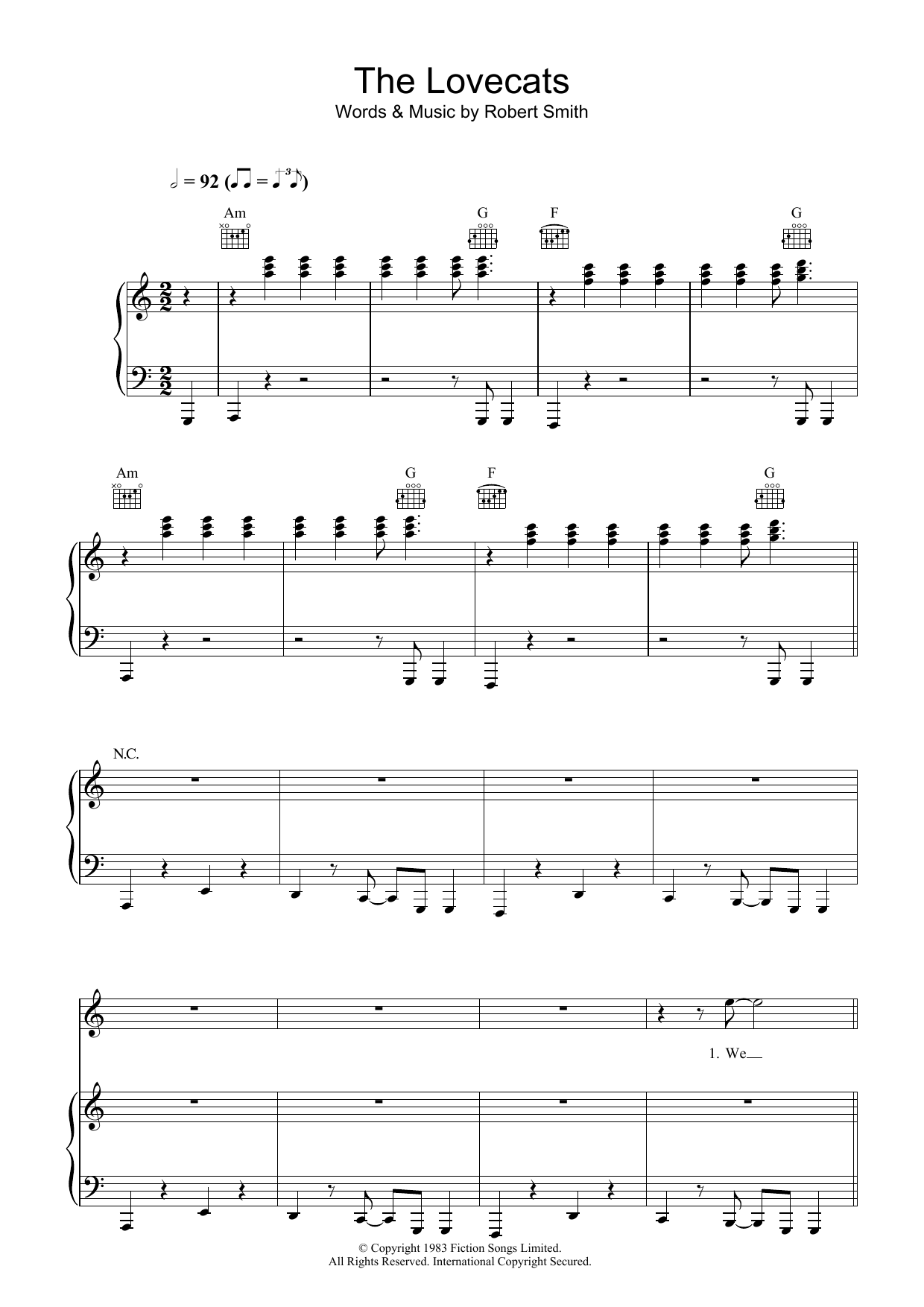 Download The Cure The Lovecats Sheet Music and learn how to play Piano, Vocal & Guitar PDF digital score in minutes