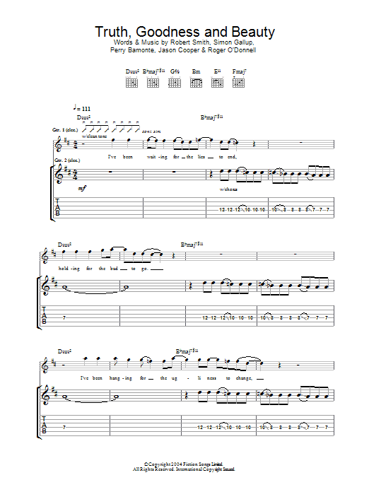 Download The Cure Truth, Goodness And Beauty Sheet Music and learn how to play Guitar Tab PDF digital score in minutes