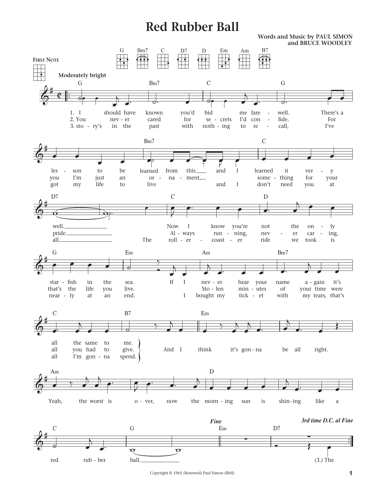 Download The Cyrkle Red Rubber Ball Sheet Music and learn how to play Ukulele PDF digital score in minutes