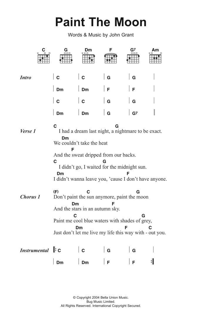 Download The Czars Paint The Moon Sheet Music and learn how to play Lyrics & Chords PDF digital score in minutes