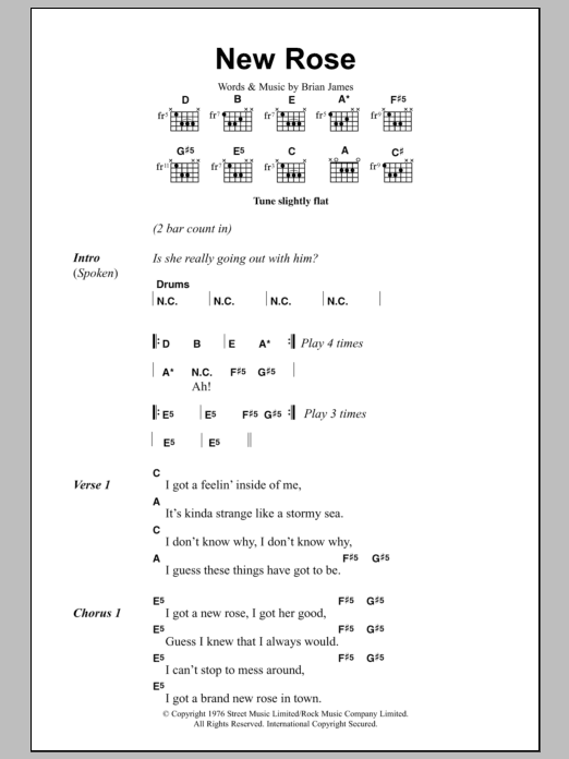 Download The Damned New Rose Sheet Music and learn how to play Lyrics & Chords PDF digital score in minutes