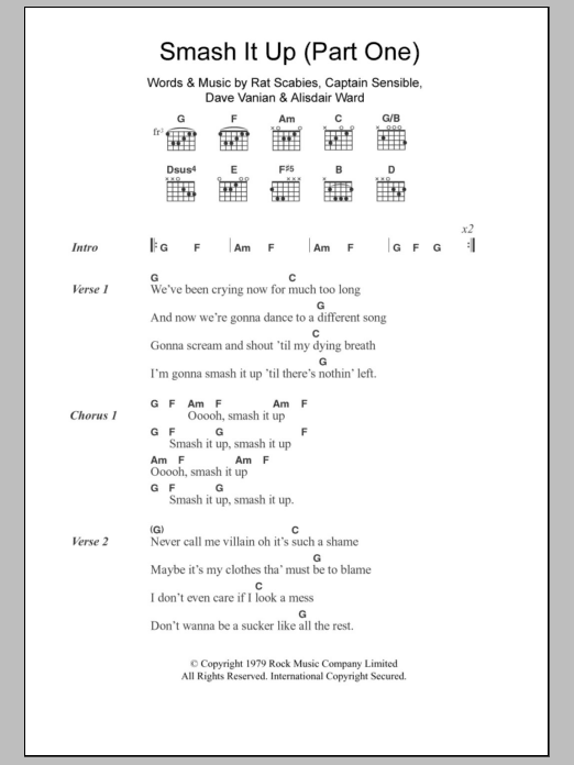 Download The Damned Smash It Up (Part One) Sheet Music and learn how to play Lyrics & Chords PDF digital score in minutes