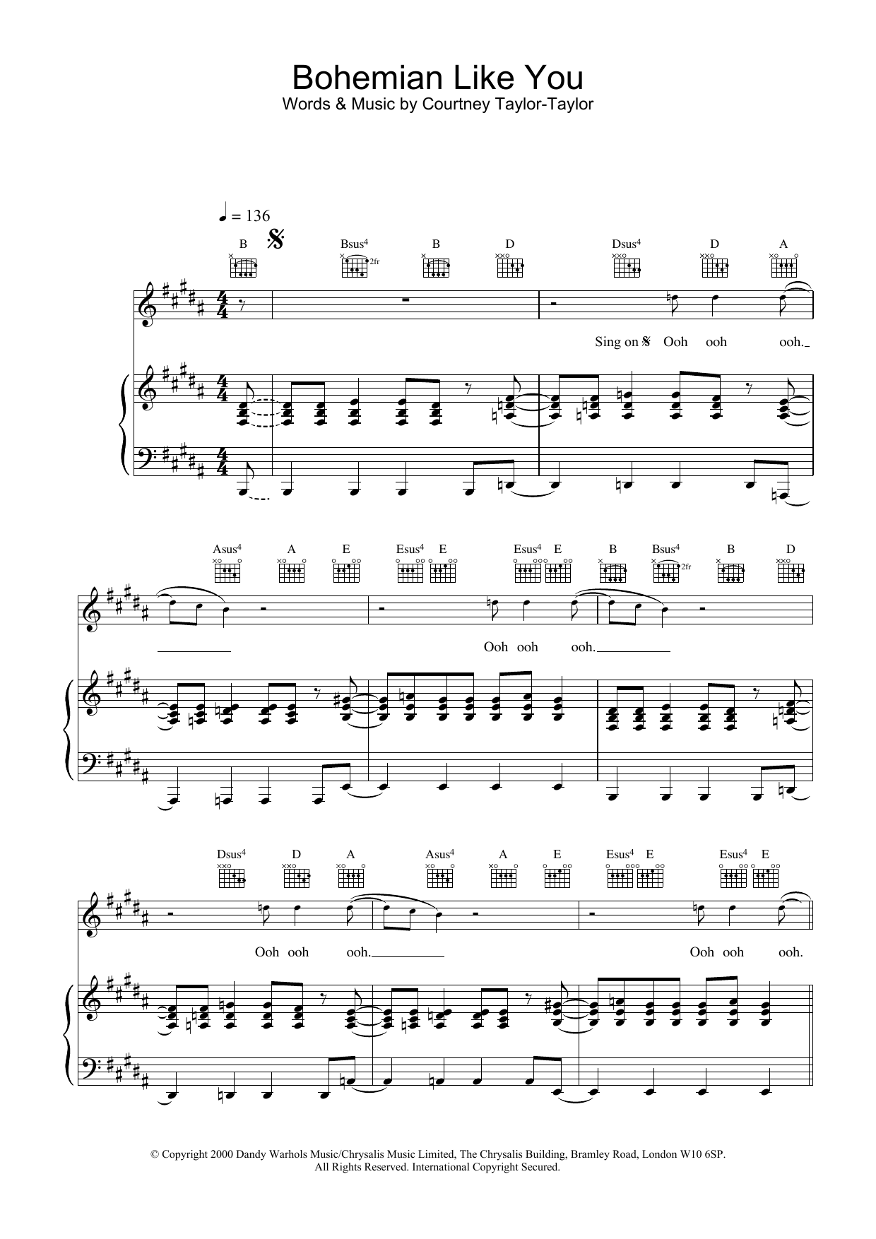 Download The Dandy Warhols Bohemian Like You Sheet Music and learn how to play Lyrics & Piano Chords PDF digital score in minutes