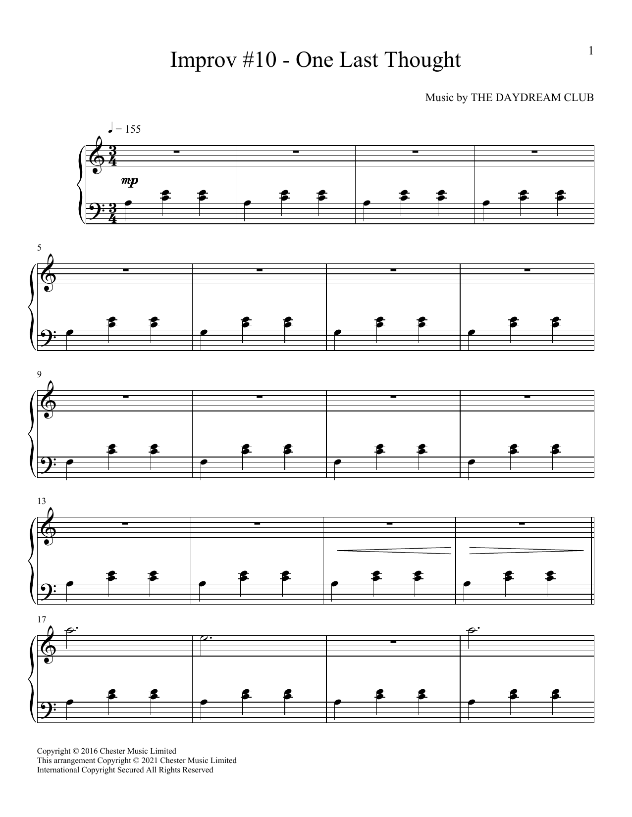 Download The Daydream Club Improv #10 - One Last Thought Sheet Music and learn how to play Piano Solo PDF digital score in minutes