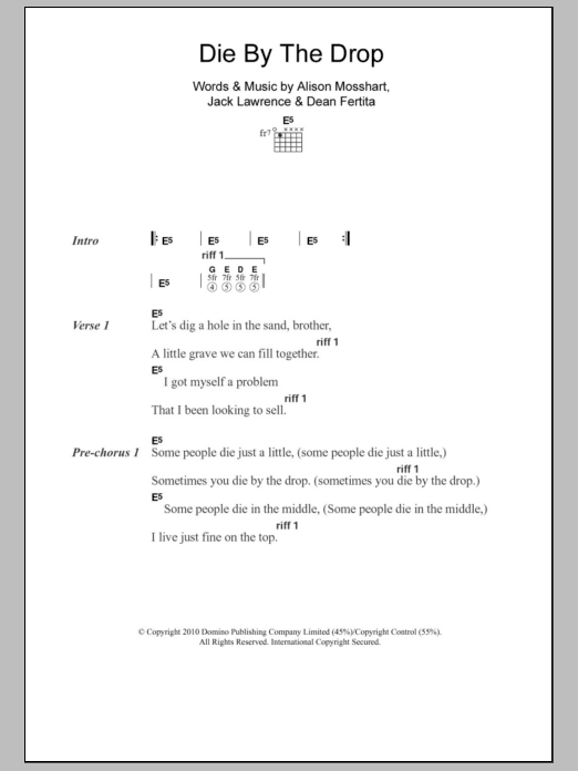 Download The Dead Weather Die By The Drop Sheet Music and learn how to play Lyrics & Chords PDF digital score in minutes